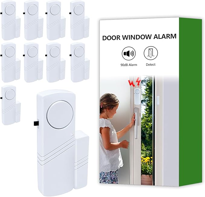 Door Window Alarm, 90dB Door Alarms Sensor for Kids Safety, Home Security, Door Window Burglar Alarm, Window Pool Alarms for Home, Apartments, Offices, Hotel Rooms (10pack)
