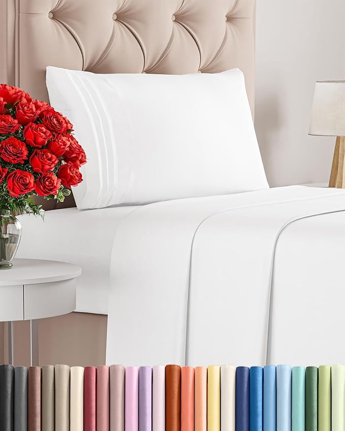Twin Size 3 Piece Sheet Set - Comfy Breathable & Cooling Bed Sheets Set - Hotel Luxury Bedding for Women, Men, Kids, Teens, Boys & Girls - Deep Pockets, Ultra-Soft and Wrinkle Free - Oeko-Tex - White