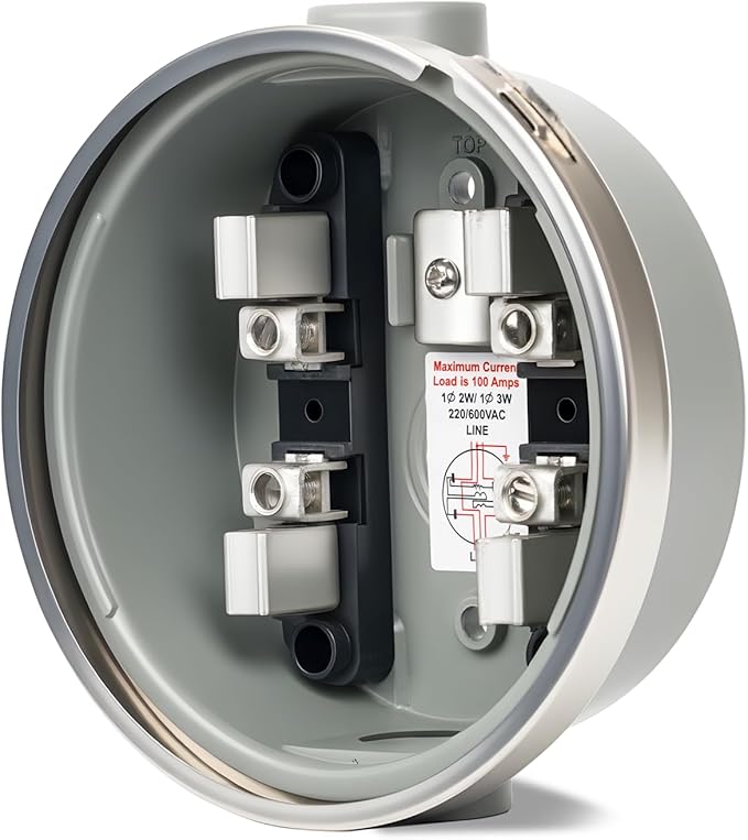 100 Amp Meter Socket, 4 Jaw Meter Base, 240V 3 Wire Ring Type, with Horn Bypass Meter Cover Plate, Suitable for Overhead/Underground Feed
