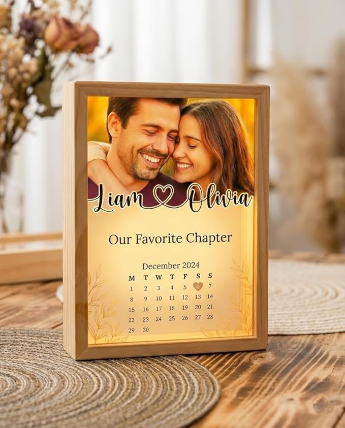 MamaEra Personalized Spotify Plaque Night Light with Photo - Custom Acrylic Glass LED Lamp Frame - Romantic Valentines Day Gift for Him Her Boyfriend Girlfriend Husband Wife Couple (Calendar)