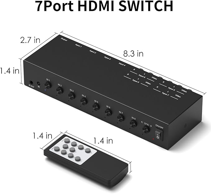 Dingsun 4 Way HDMI 2.0 to HDMI Switch + 4 Way RCA to HDMI Converter for Fire Stick，ROKU, N64, NGC, Wii, PS2/3/4/5, Xbox Series, Xbox ONE, Switch ect.