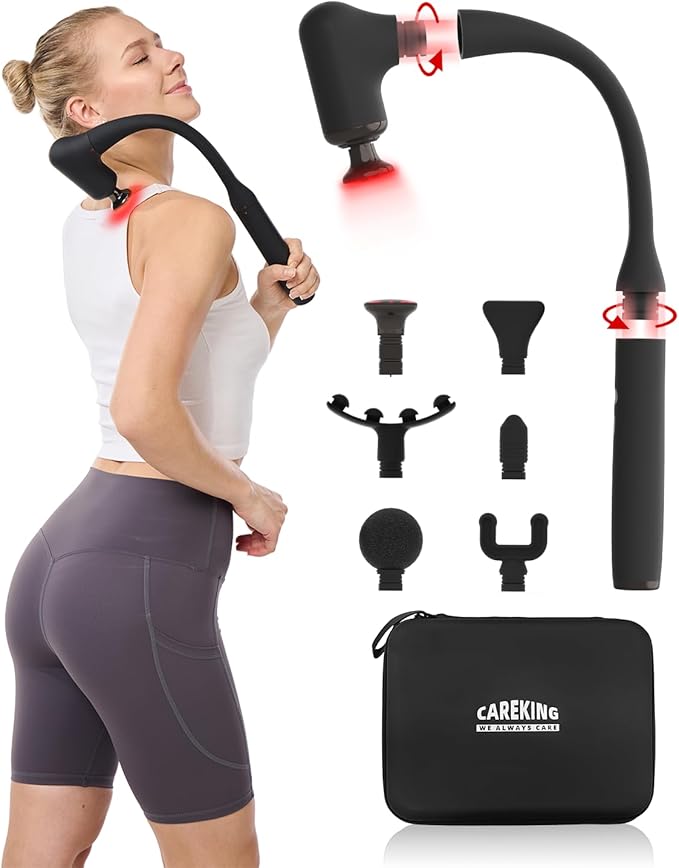 CAREKING Upgraded 2-in-1 Massage Gun with Heat, Pain Relief Deep Tissue Back and Neck Massager with Extension Handle, Handheld Muscle Massage Gun for Back, Shoulder, Arm,Thigh
