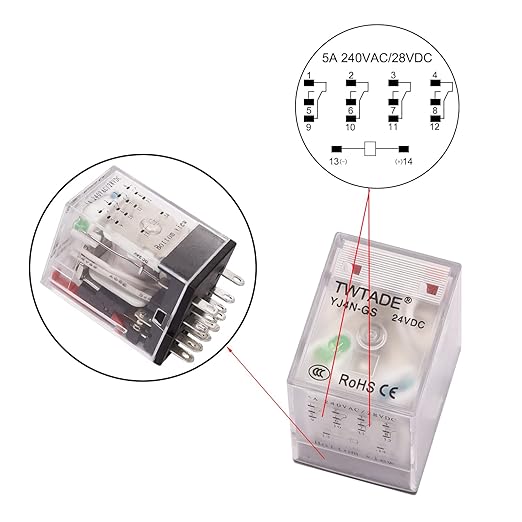 TWTADE AC 110V/120V Relay 5A Electromagnetic Power Coil Relay 14 Pins 4PDT 4NO+4NC HH54P MY4J with Indicator Light & Socket Base -YJ4N-GS