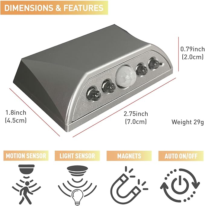 RADIXIUM Silver Motion Sensor Keyhole Light - Automatic on/Off Infrared LED, Suitable for Front Doors, corridors, Stairs in The Dark | 3-Way Installation （Magnetic Suction、Adhesive and Screw）