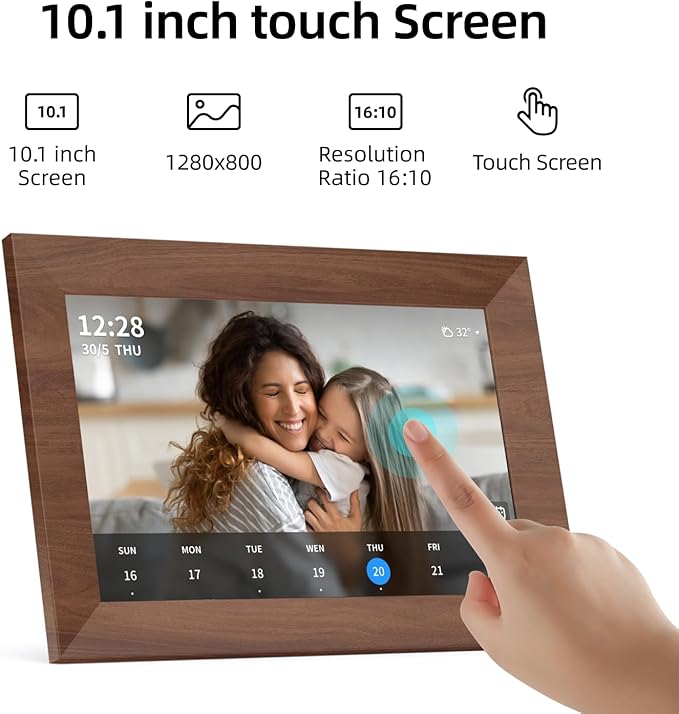 SyncGo 10.1 Inch Smart Wi-Fi Digital Calendar (Wood Grain) - Displays Your Photos, Wi-Fi Sync with Google Calendar, Wide Angle HD View