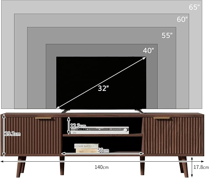 YLGJ&TIDY Modern Wood TV Stand Up to 60'',Universal Entertainment Center with 3-Tier Shelves,TV Console with Cabinets Storage,Wood Frame Television Stand (Brown)