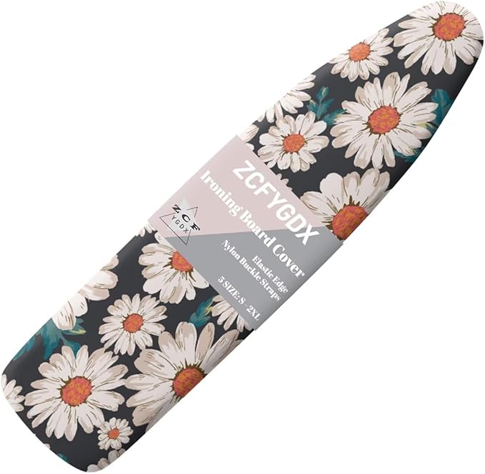 ZCFYGDX Breathable Ironing Board Cover,Resist Scorch Polyester & Staining,Wear & Soil Resistant Covers, Easy Installation 3 Fasteners,Elastic Edges (14 x 45 inch) Oil Painting White Daisy Print