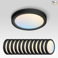 ASD LED 7" Round Flush Mount Ceiling Light Fixture, Low Profile Surface Lighting | 5CCT, Dimmable, Ultra-Thin, ETL Listed | 15W 1260LM 2700-6000K 120V | Kitchen, Bedroom, Hallway Lamp | Black, 12 Pack