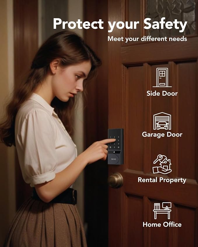Devo G5 Smart Locks for Front Door, Keyless Entry Door Lock, Deadbolt Smart Lock, App Control, Built-in Wi-Fi, Touchscreen Keypad, 8 Months Battery, IP54 Waterproof, Auto Lock, Easy Installation
