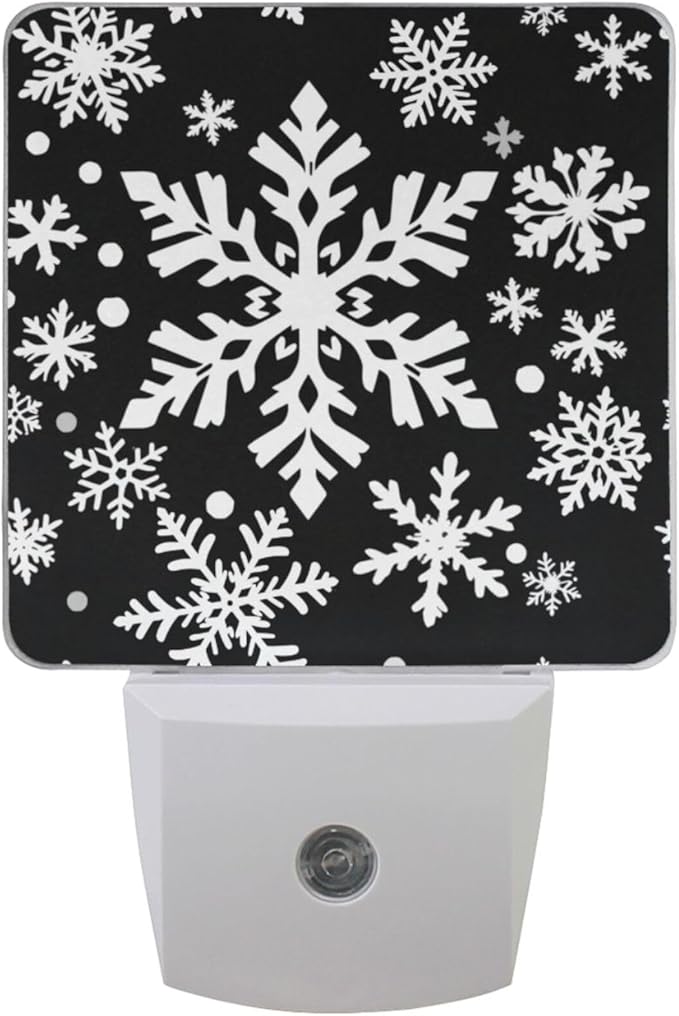 Pigsaly Led Night Light White Black Texture Christmas Snowflakes Night Light Plug in Wall Lamp Smart Dusk to Dawn Sensor Nightlight Led Lamp Energy Saving Lights Gift for Kids Room Bedroom Bathroom H