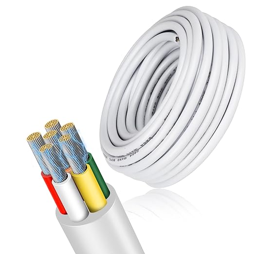 22 Gauge 6 Conductor Electrical Wire, 49.2FT Low Voltage 22/6 Tinned Copper Stranded 6 Wire Cable, 22 AWG White Flexible Extension Power Cord for Sprinkler, Thermostat, Speaker, Irrigation, Automotive