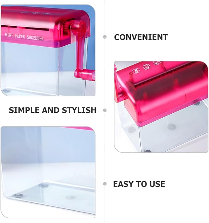Healvian Manual Paper Shredder Small Desktop Handheld Red Compact Office and Home Use Convenient Hand Shredder for A4 Paper Documents