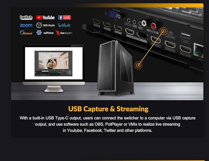 AVMATRIX HVS0401E Video Switcher Mixer 4 Channel SDI HDMI Inputs 2 Channel PGM Output for Live Streaming Recording