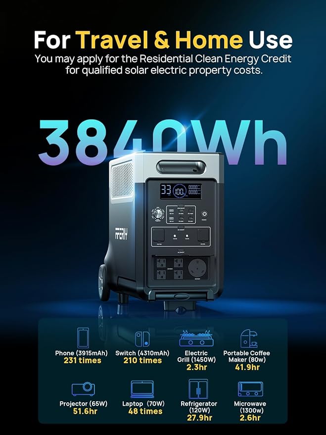 AFERIY 3840Wh 3600W Portable Power Station + DC600 580W Alternator Charger, Solar Generator Bundle for Home Backup, Camping, RV Trips (Items Shipped Separately)
