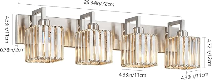 FDPBY Modern Bathroom Vanity Light 4-Lights Brushed Nickel Vanity Light Crystal Wall Light Bathroom Light Fixtures