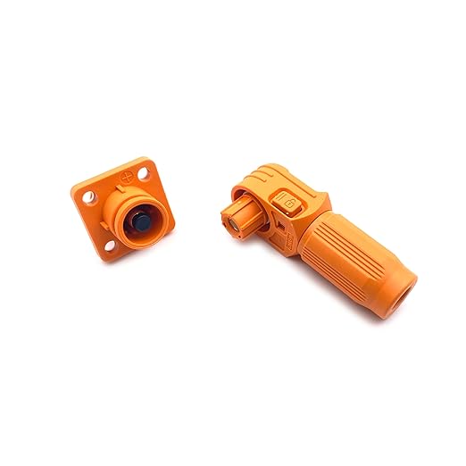 100A Battery Energy Storage Connector, 16mm² High Current Connectors IP67 Waterproof Stud Wiring Power Adapter Quick Plug Terminal Right Angle Plug and Socket （1000V Orange)