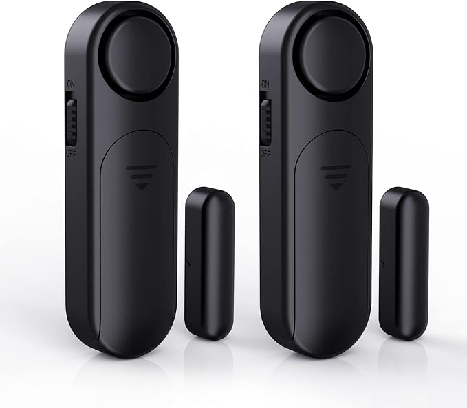 AKOYU Window and Door Alarm When Opened (2 Pack) for Kids Safety/Home Security, Wireless Opening Sensor Alarms for Sliding Glass Door, 120dB Burglar Alert, Ideal for Business,Garage,Apartment, Black
