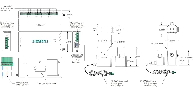 SIEMENS Inhab Smart Home Energy Monitor with 16-50Amp Circuit Level Sensors and 2-200Amp Main Sensors for Real Time Electricity Monitoring and Metering