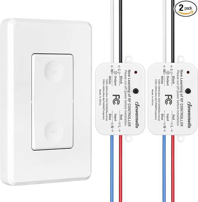 DEWENWILS Wireless Light Switch and Receiver Kit, 10A/1200W, No in-Wall Wiring Required,Remote Control Wall Switch Lighting Fixture for Ceiling Lights, Fans, Lamps,100 Ft RF Range, Programmable