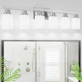 DIKAIDA 38" Bathroom Vanity Light, 6-Light Nickel Vanity Lights for Bathroom, Wall Sconce Lighting with Milky White Glass Shade, Wall Lights,Bath Vintage Wall Mounted Lamps for Mirror Bedroom
