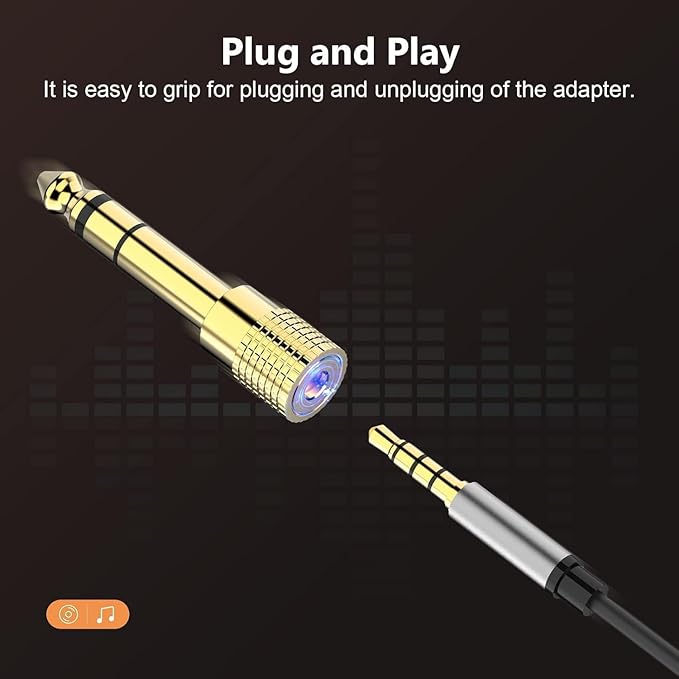 Mizi (4 Pack 6.35mm (1/4 inch) Male to 3.5mm (1/8 inch) Female Gold Plated Stereo Audio Jack Adapter for Aux Cable, Guitar Amplifier, Headphone - Golden