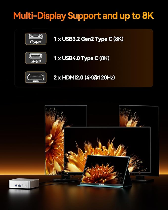 GEEKOM A8 Mini PC with AMD Ryzen 7 8845HS, 3-Year Coverage, 32GB DDR5 RAM 1TB PCIe 4.0 NVMe SSD, Windows 11 Pro Mini Desktop Computers, AMD Ryzen AI/Radeon 780M/WiFi 6E/USB4/8K/SD Slot