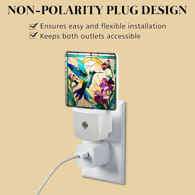 PODMemory Hummingbird Stained Glass Night Lights Plug into Wall for Room, Hummingbird Night Light LED for Bedroom