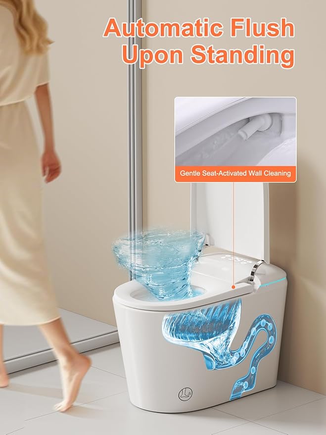 BAYTINA Smart Toilet with Auto Open/Close Lid, ADA Height Heated Seat, Warm Water Bidet, Dryer, Night Light, Dual Auto Flush, Foot Sensor Operation, Modern Elongated One-Piece Toilet for Bathrooms