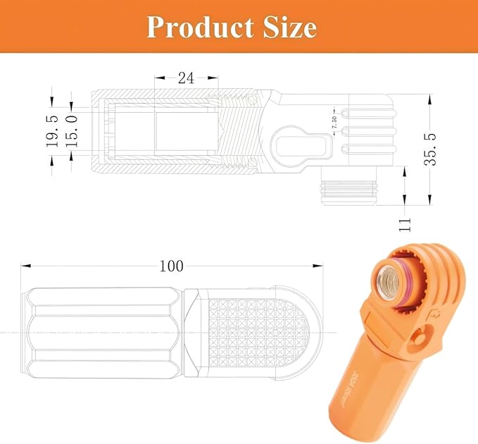 90 Degree 12mm 350A 95mm² Single Core Plug for Energy Storage Battery IP67 Waterproof EV Battery Container Connector,1PC (Orange, 350A)