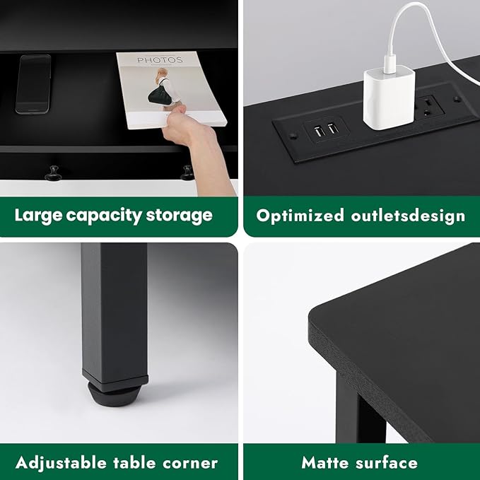 Tykacna 27 Inch Wide Night Stand, Large Wood Night Stand Set 2 with 2 Drawers, LED Nightstand with Charging Station and Adjustable Drawer, Bedside Table for Living Room/Bedroom/Study/Office, Black.