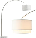 Brightech Mason Arc Floor Lamp - Modern Corner Standing Lamp with Unique Hanging Drum Lamp Shade for Living Room - Bright Overhead, Curved Hanging Light for Bedroom. Library, Den - Nickel