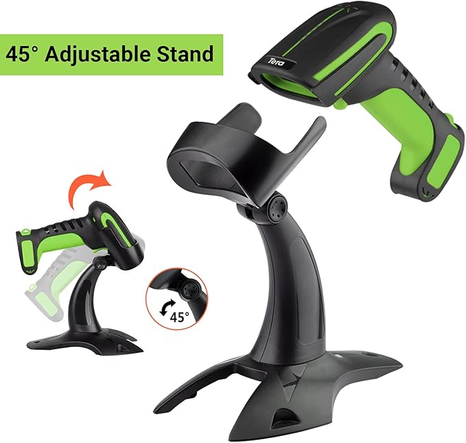 Tera Pro (Extreme Performance) Industrial Wireless Barcode Scanner 2D QR 1D Bar Code Reader 2.4G Wireless 2500mAh Compatible with Bluetooth Drop Resistant for Windows Mac Android iOS Model 8100 Green