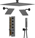 KATAIS Shower Faucet Set Matte Black Shower System with 12 inch Ceiling Mounted Shower Head and Dual 8 inch Wall Mounted Shower Head, Digital Display Shower Fixtures with Handheld Spray