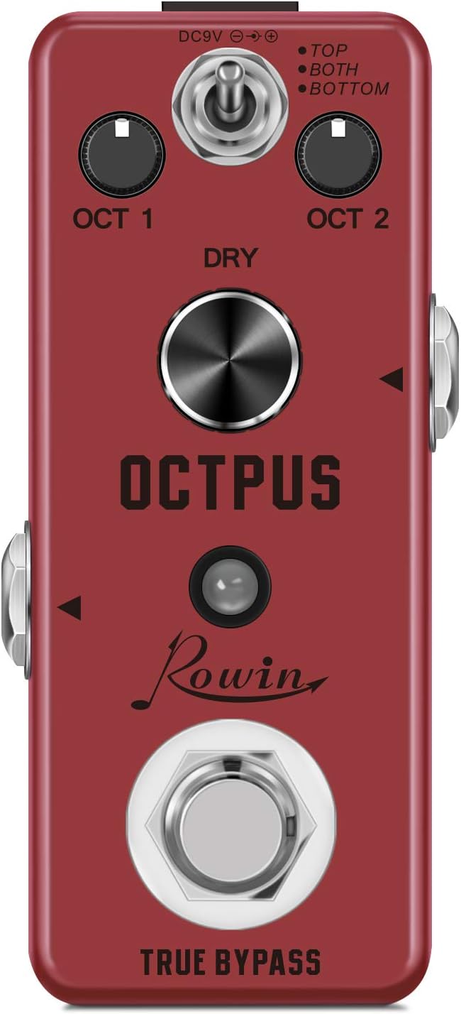 Rowin Polyphonic Octave Guitar Effects Pedal Pure Octopus Digital Mini Single Effect for Electric Guitar and Bass with True Bypass 11 Different Octave Modes LEF-3806