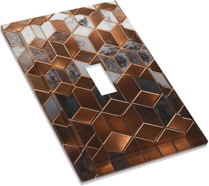 Bvtewkhz Brown Abstract Luxury Modern Geometric Cubic Marble 1 Gang Single Toggle Decorative Light Switch Covers Electrical Faceplate Switch Plates for Bathroom Kitchen Home