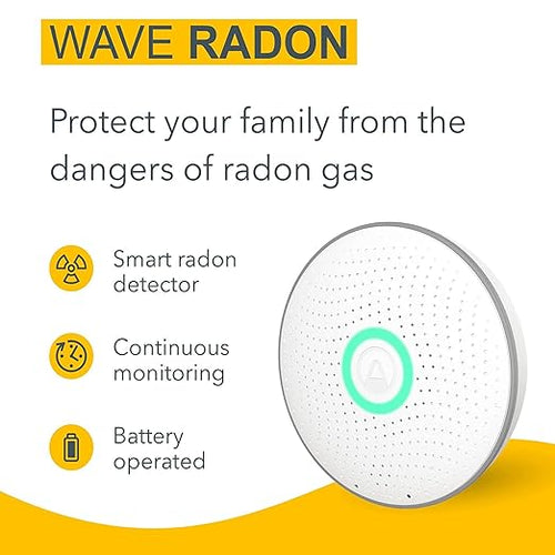 Airthings 2950 Wave Radon - Smart Radon Detector with Humidity & Temperature Sensor – Easy-to-Use – Accurate – No Lab Fees – Battery Operated - Free App