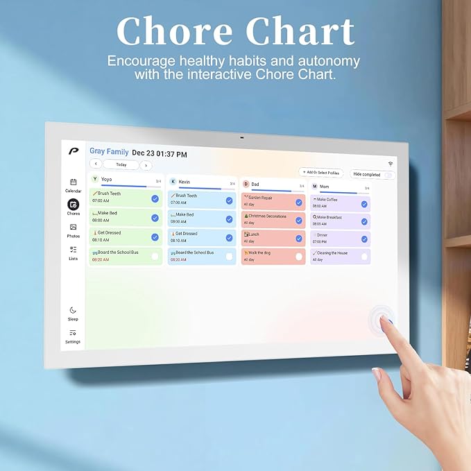 Digital Calendar, 21.5 inch Wall Planner & Chore Chart, FULL HD Interactive Touchscreen Display, Portable Smart Family Organizer, Event Planner, Perfect for Family Schedules - Wall Mountable in Portrait or Landscape, No Subscription