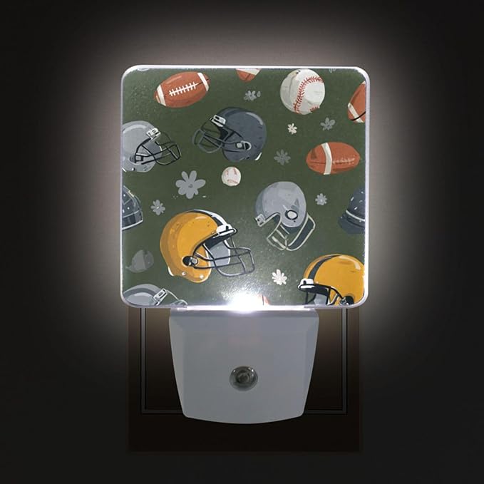 Pigsaly Led Night Light Football Helmets Balls Baseball Night Light Plug in Wall Lamp Smart Dusk to Dawn Sensor Nightlight Led Lamp Energy Saving Lights Gift for Kids Room Bedroom Bathroom Hallway