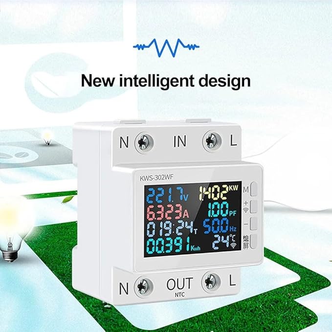 LCD Digital Energy Meter, Single Phase Energy Meter, Din Rail Electricity Usage Monitor, Power Usage Monitor AC170V~270V Power Voltage Meter(KWS-302L)