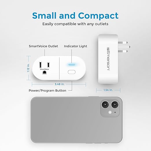 Emerson SmartVoice ES513 Wall Plug, Offline 30+ Voice Control Commands - No APP, No WiFi, No Setup, Smart Outlet Extender for Home and Office, Sleep & Wake Timer, ETL Listed