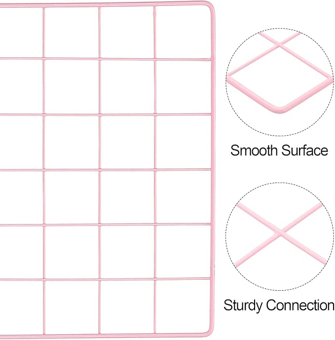 PATIKIL 31.5"x12" Wire Grid Panel, 2 Pack Board Photo Pictures Memo Display Grid Panels Hanging Organizer Wall Decorative Panel for Home Office Wedding, Pink