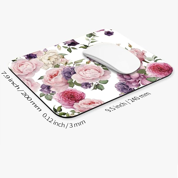 Armanza Square Mouse Pad Floral Roses,Personalized Premium-Textured Custom Mouse Mat Design,Washable Mousepad Cloth,Non-Slip Rubber Base Computer Mouse Pads for Wireless Mouse