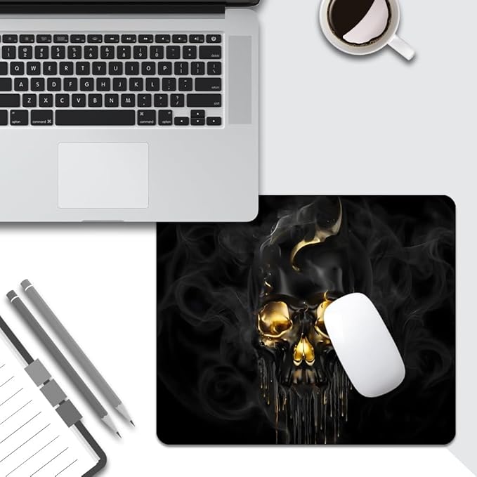 Gold Black Skull Square Mouse pad, Texture, Waterproof, Anti Slip Rubber Base, Computer Mouse pad, Laptop Mouse pad