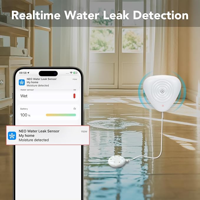 NEO Zigbee Water Sensor, Smart Water Leak Detector for Home, Requires Zigbee Hub, Compatible with SmartThings and Home Assistant (ZHA & Z2M)