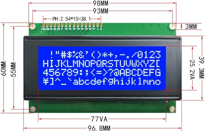 DIYmalls 2004 LCD Display Module DC 5V 20x4 White Character Blue Backlight 2004A 16 Pin Parallel Interface AIP31066 Controller for Arduino ESP32 Development Board (Pack of 2), no IIC