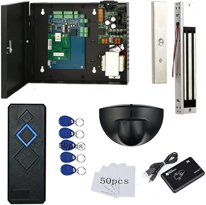 MENGQI-CONTROL 1 Door Access Control Systems with 600lbs Magnetic Lock Waterproof Reader 110V Power Box Exit Motion Sensor Complete Kit