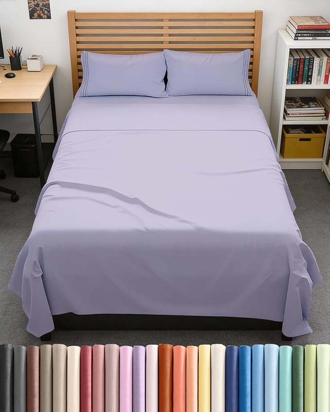Full XL Bed Sheet Set - 4 Piece Extra Long Extended Full XL Sheets - Soft, Breathable & Cooling - Fits 8" to 16" Mattress with Deep Pockets - 54" x 80" - Wrinkle and Fade Resistant - Light Lavender