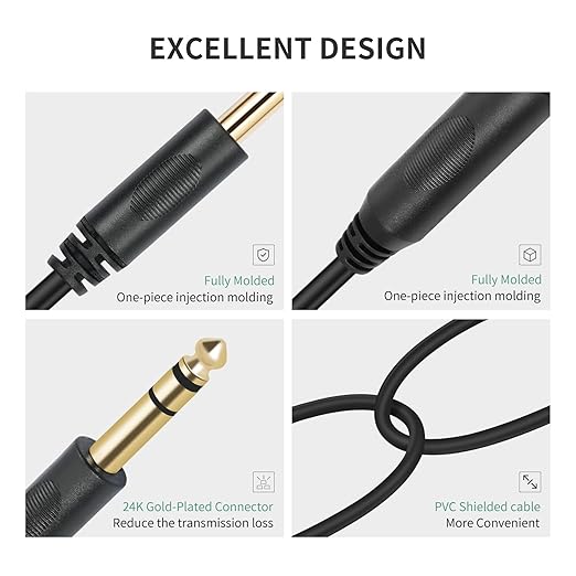 SiYear 6.35mm 1/4 inch Male Plug Stereo to 2 Dual 1/4 "TRS Female Jack Connector Audio Speaker Cable, Y Splitter Adapter Cable (20CM / 8Inch)