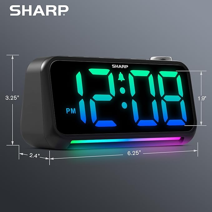 Sharp LED Digital Clock for Bedroom, Super Loud Alarm Clock for Heavy Sleepers for Bedside, Nightstand, Desk Clock with RGB Night Light/Display with Adjustable Color/Volume/Brightness/Snooze