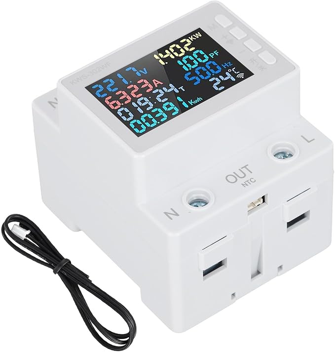 Noteflora LCD Digital Energy Meter With Voltage And Current Monitor, AC170-300V Power Voltmeter For Rail Mount, Compatible With KWS-302WF White(KWS-302WF)
